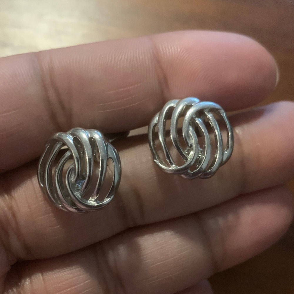Vintage Monet Silver Knot Cip On Earrings